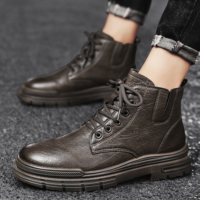 Botas Martin, botas altas de otoño para hombre, zapatos de algodón para hombre de estilo británico más zapatos de cuero casuales de plataforma de terciopelo