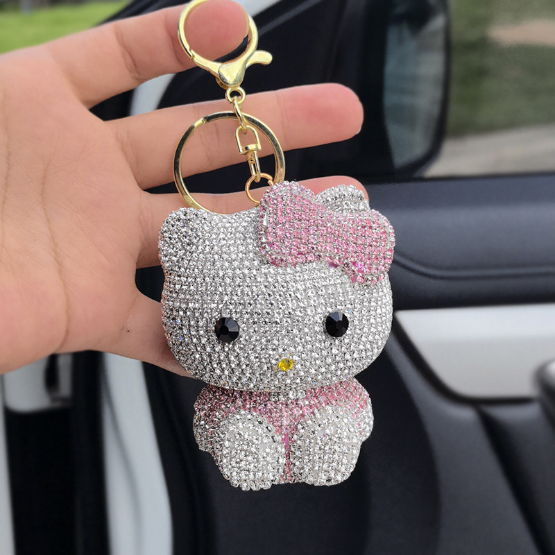 車のキーホルダークリエイティブ猫漫画動物キーホルダーダイヤモンドペンダントガラスラインストーンバッグペンダントギフト|undefined