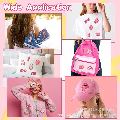 Glitter pink Greet towel embroidery butterfly embroidery cloth patch computer embroidered clothing accessories accessories lightning patch patch