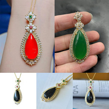 新款阳绿玉石吊坠玉髓吊坠镶嵌级绿玛瑙水滴吊坠毛衣链女士吊坠