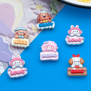 Bright face plate cartoon animal lamb bear rabbit hairpin hairpin hair rope refrigerator sticker DIY material resin accessories
