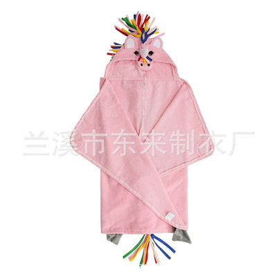 源头厂家立体恐龙卡通时尚造型流苏带帽全棉大童居家浴袍