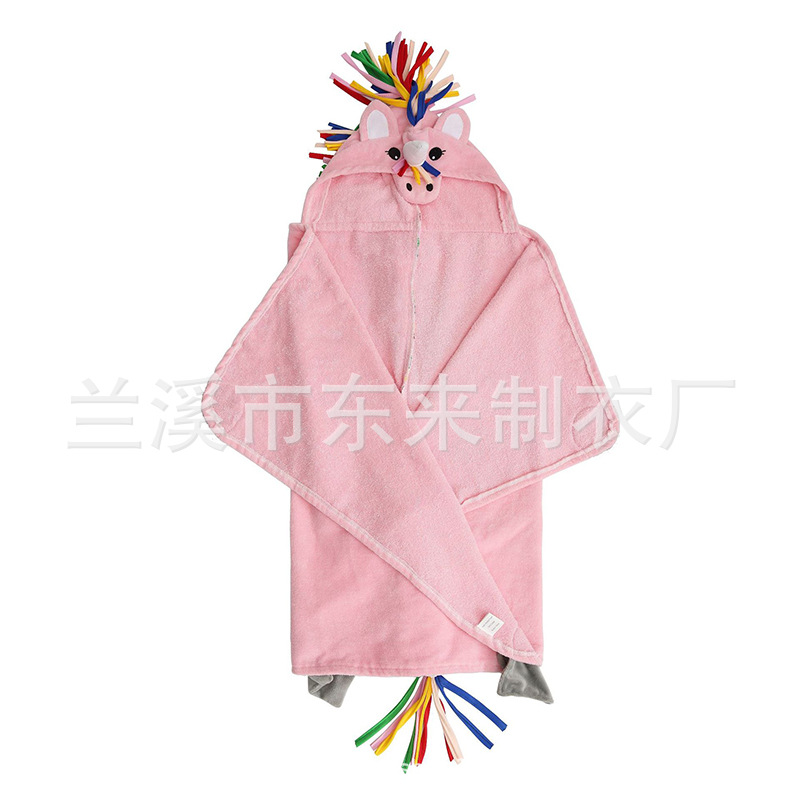 源头厂家立体恐龙卡通时尚造型流苏带帽全棉大童居家浴袍