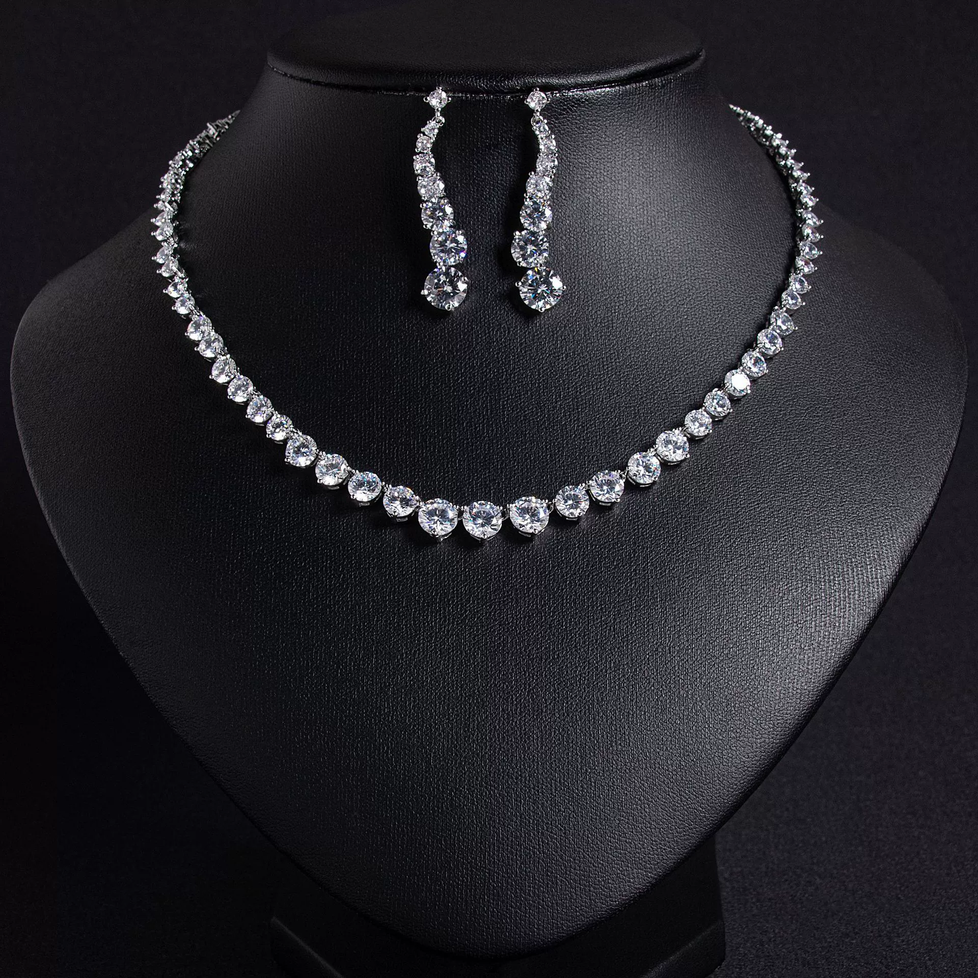 Pendant for bride with zircon, set, chain for key bag , earrings with tassels, Japanese and Korean, Korean style, simple and elegant design