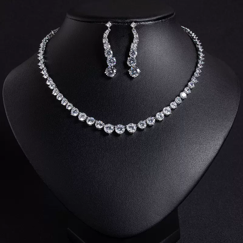 Pendant for bride with zircon, set, chain for key bag , earrings with tassels, Japanese and Korean, Korean style, simple and elegant design
