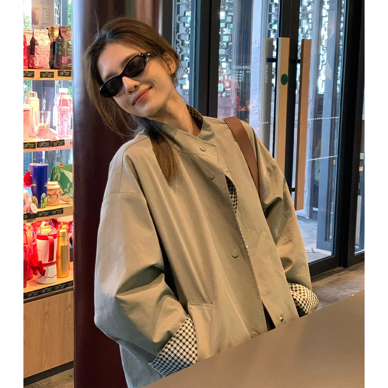早秋卡其色风衣外套女2025春秋新款小个子英伦风短款宽松休闲大衣|undefined