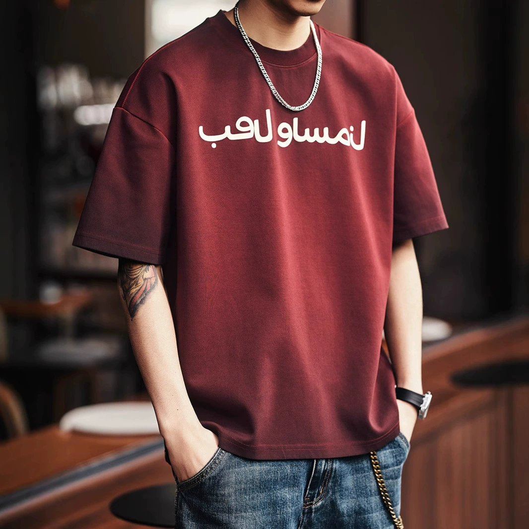 Summer red short sleeve T-shirt for leisure, American style, oversize