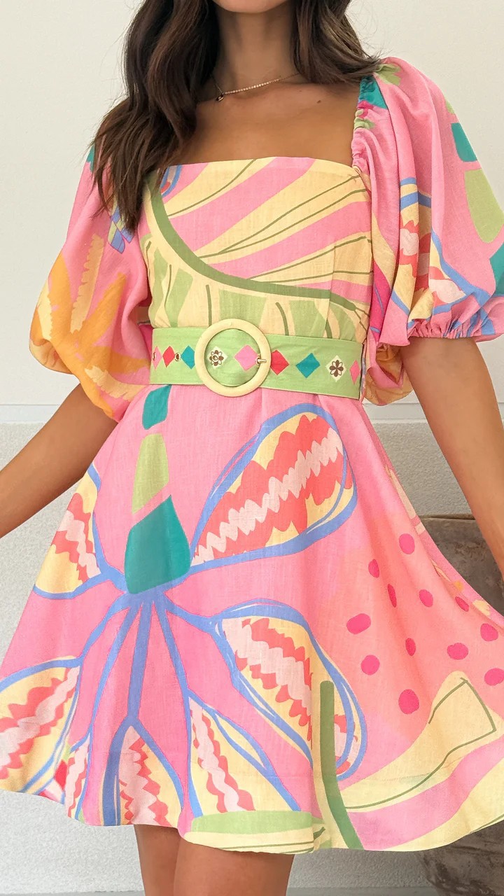 Wholesale Women's Elegant Marine Style Streetwear Printing Holiday Selfie Square Neck Half Sleeve A- Line Skirt display picture 1