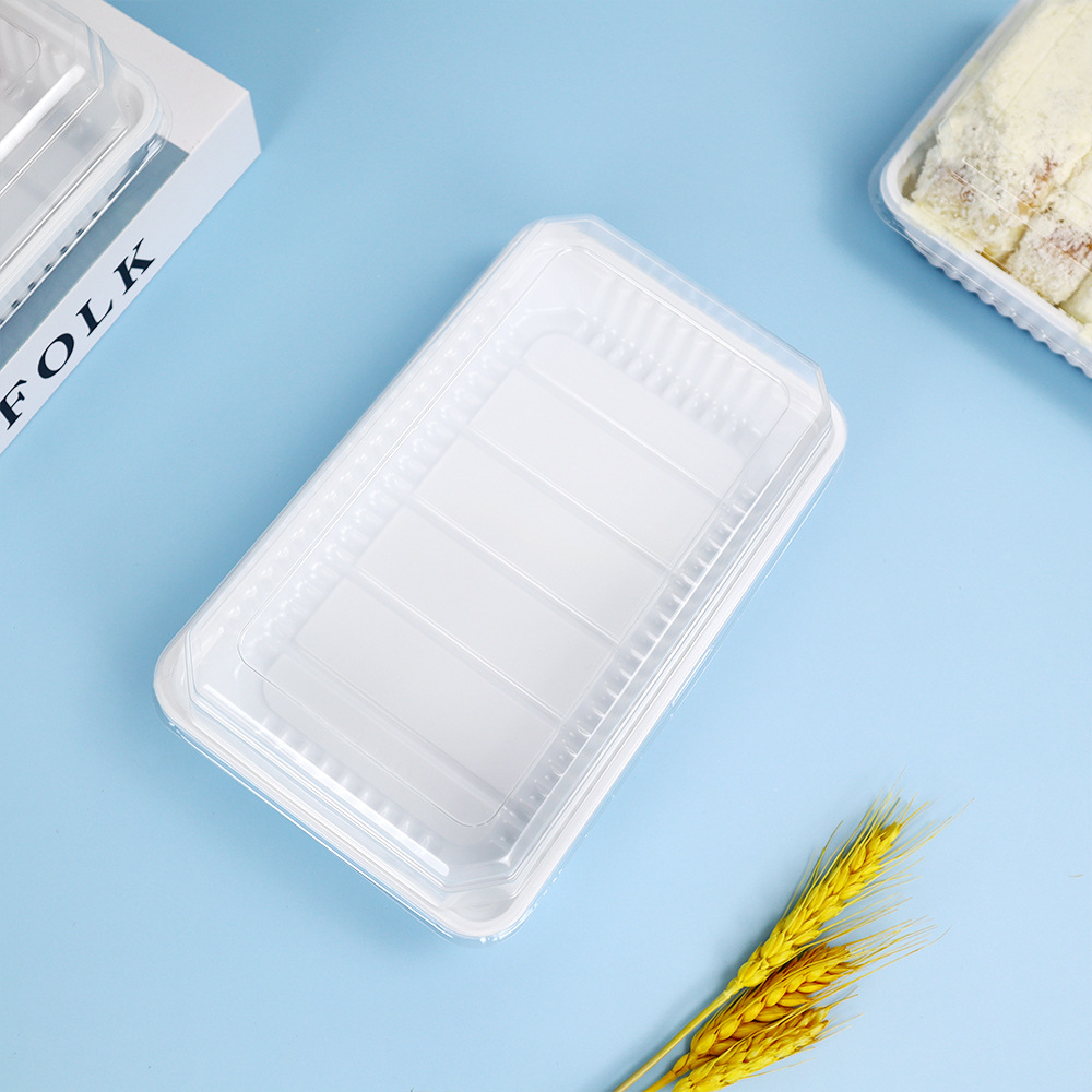 Caja de embalaje de pastel de crema vieja, carne de pino, concha puff, horneado rectangular, caja de embalaje de punto oeste blanco