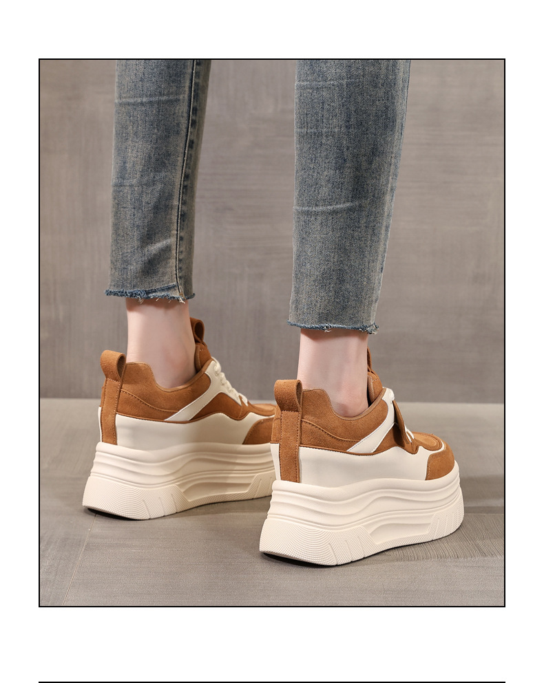Giày sneaker nữ đế dày tăng chiều cao 9 cm, phong cách thể thao thời trang — màu nâu chi tiết 16