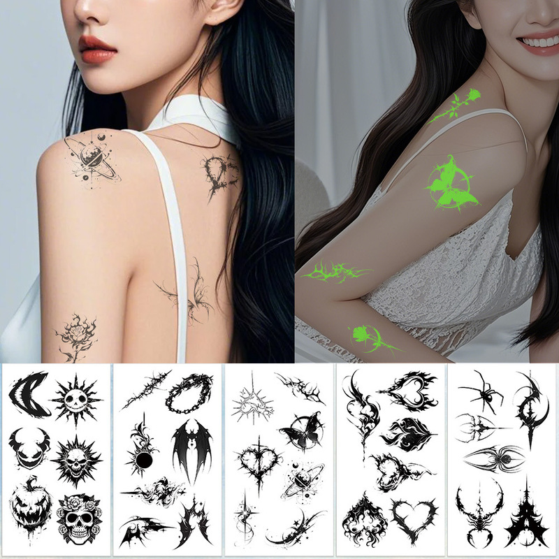 10 Cross-Border Dark Horror Fluorescent Tattoo Stickers Holiday Party Party Decoration Body Stickers Temporary Stickers