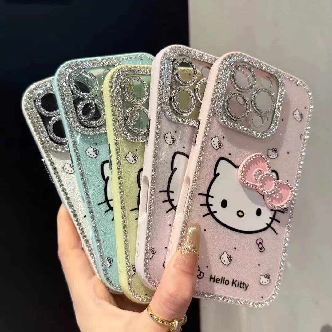 Dibujos animados brillo arco kt para iphone16ProMax Apple 15 funda para teléfono móvil 13 diamantes 14 nuevo 16