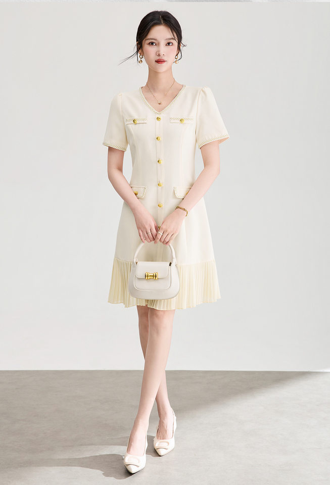 Đầm nữ cổ tròn tay ngắn thắt eo phong cách Chanel — màu đen chi tiết 2