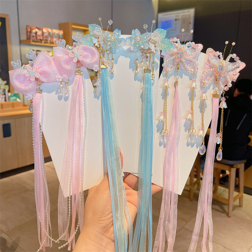 New children's ancient style head accessories, princess flower pendant hair clips, Chinese style little girl Hanfu hair decorations, head flowers