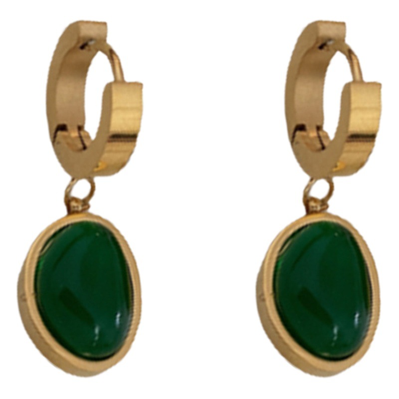 Wenjian 2023 nuevo Oval hebilla de La Oreja de acero de titanio de la vendimia pendientes de Esmeralda elegante nicho simple diseño del oído