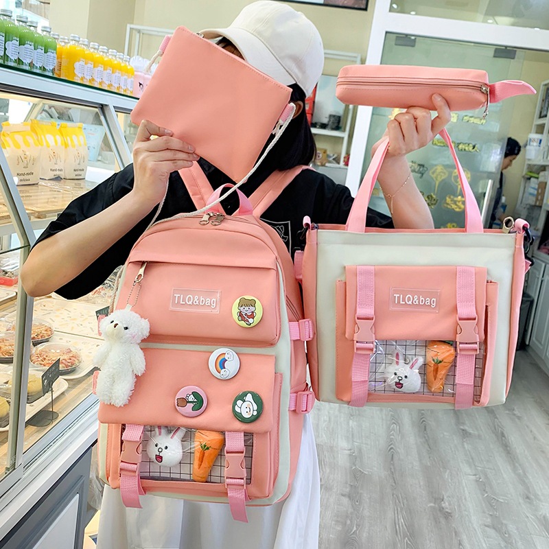 Set school bag female 2021 new Korean st...