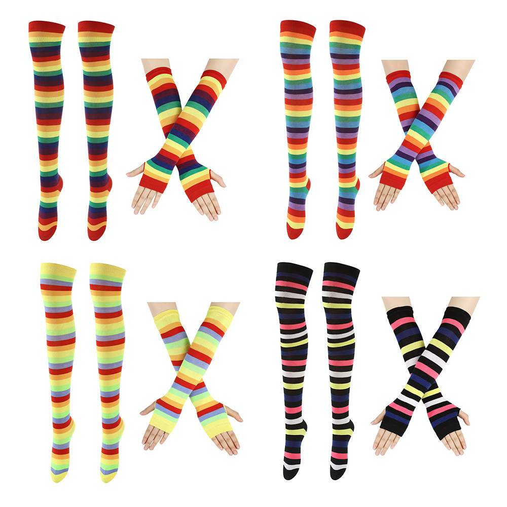 Cross-Border Rainbow Stripesd European and American Socks Women's Long Tube Party Performance Halloween Cosplay Calf Beautiful Leg Socks