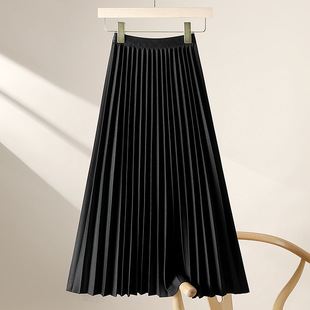 High-End Retro Large Size Flesh-Covering Pleated Skirt for Women 2025 Autum New Design Loose Mid-Length Skirt