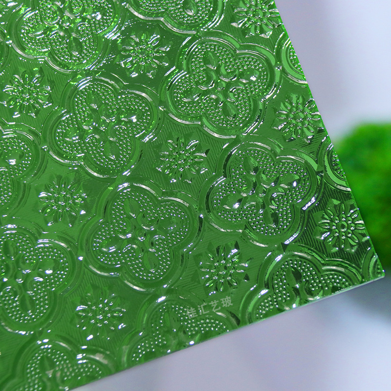 海棠花秋海棠蓝色绿色灰色茶色七巧板压花玻璃3mm可定尺可磨边