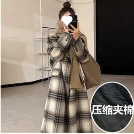 D6C2023秋冬加棉加厚长款妮子大衣女过膝高级感小个子毛呢外套学
