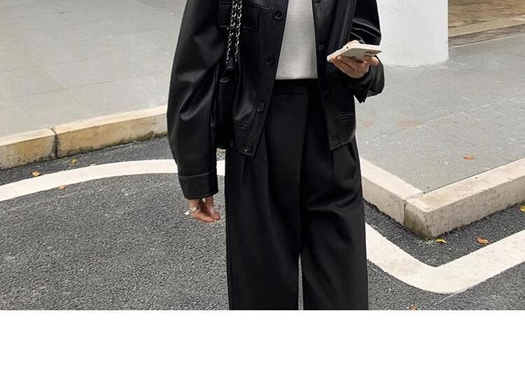 Women's Leather Jacket Black Retro Style Fashion Autumn Top_voghion.com