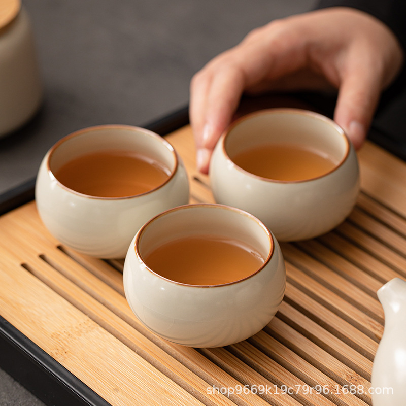 Beige Ru Kiln Zen Meditation Cup for Home Use, Chinese Style Kung Fu Tea Set Tasting Cup, Single Ceramic Tea Cup Beige Ru Kiln Zen Meditation Cup for Home Use, Chinese Style Kung Fu Tea Set Tasting Cup, Single Ceramic Tea Cup