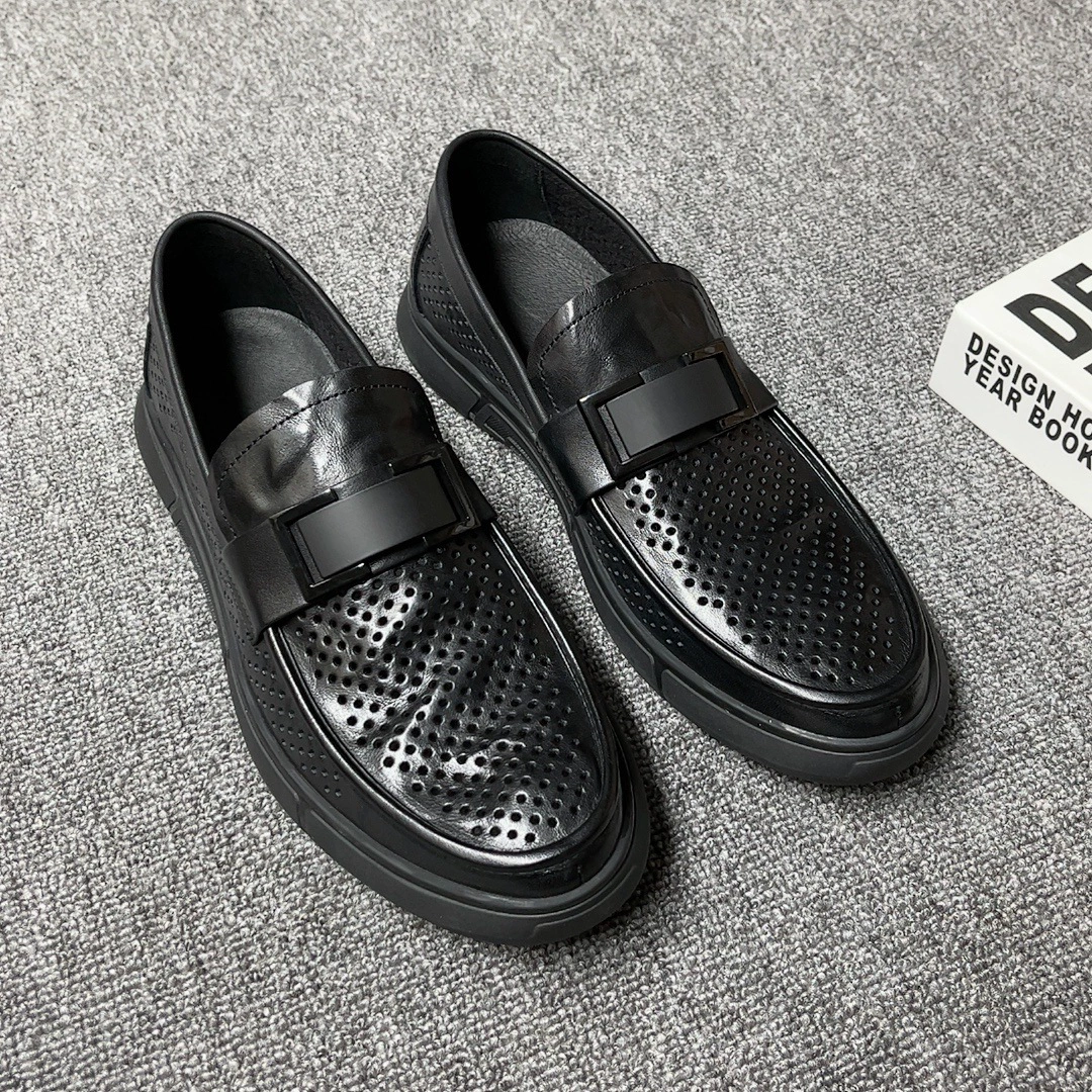 Летние дышащие туфли Doug, мужские лоферы для ленивых ног, новый стиль 2022 года, Черная мужская повседневная кожаная обувь
