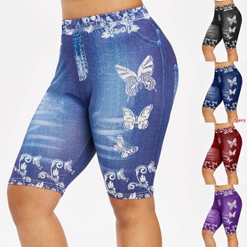 Supply Amazon European and American Style Printed Denim Butterfly Sports Leggings Hip-Lifting Yoga Pants