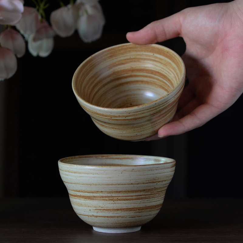 Retro stoneware rice bowl 4.5-inch brown circle texture Japanese bowl home rustic warm small bowl