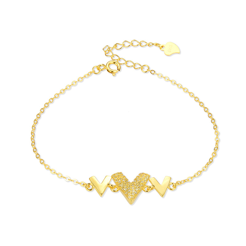 Nuevo estilo fresco popular accesorios Corea del Sur 925 pulsera de circonio de plata de las mujeres elegante letra en forma de V estilo simple pulsera