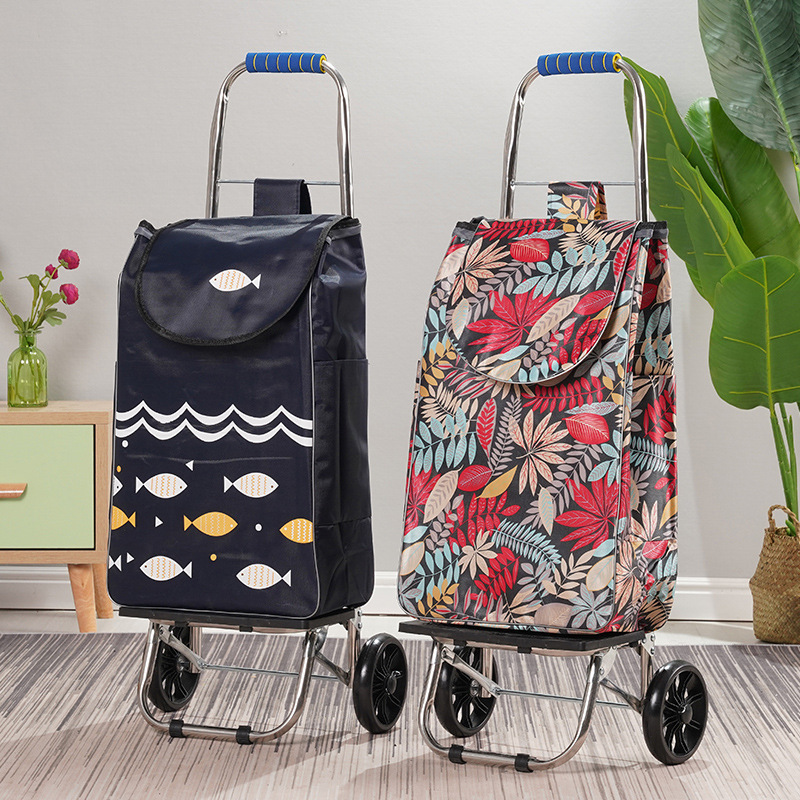 Shopping Cart, Small Trolley, Lightweight Shopping Cart for the Elderly, Foldableing Trolley, Household Trolley, Large Capacity Stair Climbing Silk Flower