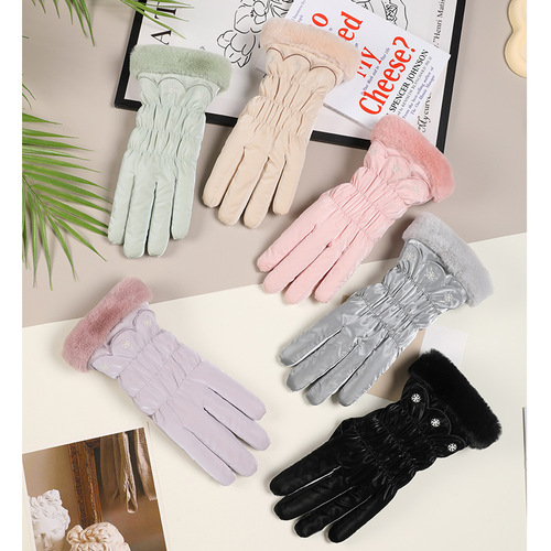 New fashionable autumn and winter warm gloves for women, velvet and thickened, winter outdoor cycling sports, windproof and touch screen
