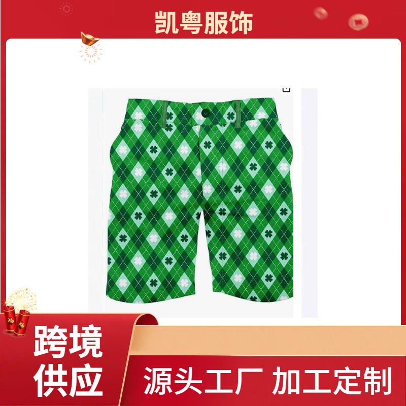 2025 Cross-Border European and American St. Patrick's Day Clothing Clover Printed Shorts