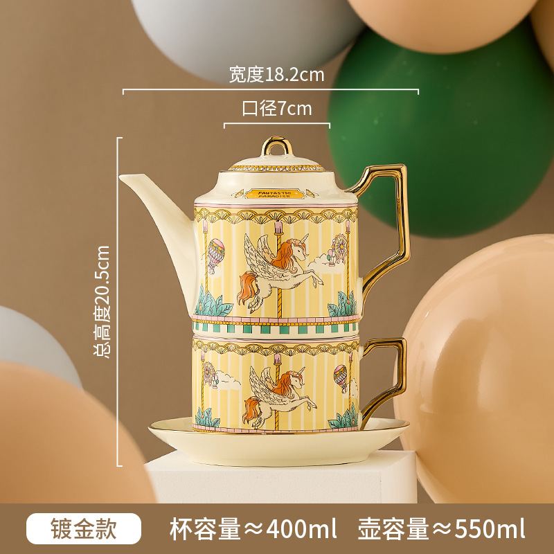 Juego de té de cerámica ins caja de regalo carrusel tetera británica taza y platillo de café dorado de Amazon