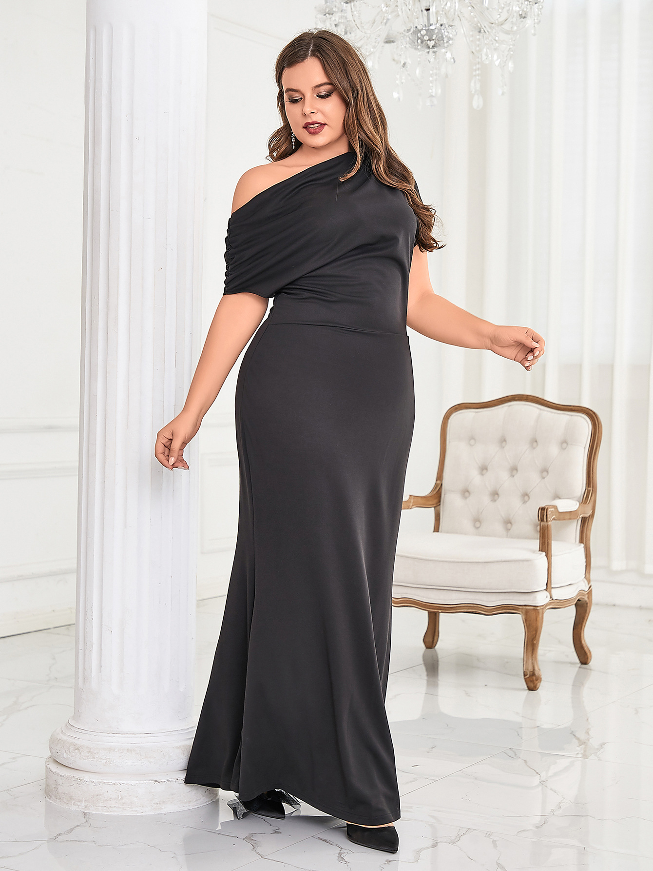 Nuevo comercio exterior europeo y americano nueva ropa de mujer amazon nuevo más tamaño vestido vaina color sólido vestido fuera del cuello image 6