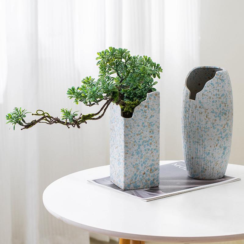 有孔窑变缺口多肉花盆陶瓷切口悬崖老桩多肉植物透气粗陶盆栽景盆