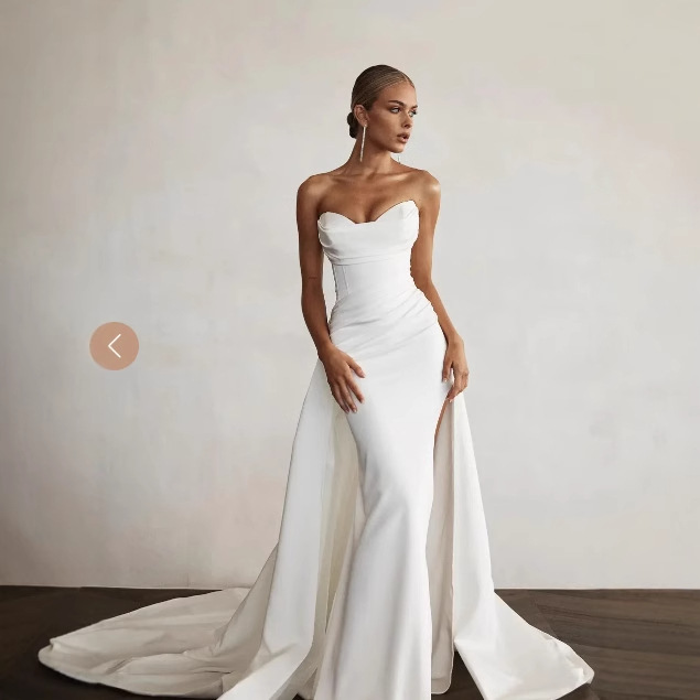 Wedding Dress Tube Top Two-Piece Split Sexy Retro Fishtail Skirt Outdoor Travel Shot Door Yarn Satin Elegant Light Yarn Dress