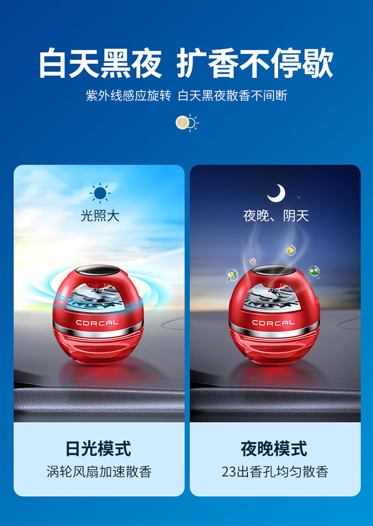 Car aromatherapy car perfume ornaments solar rotating car accessories center console high-end lasting light fragrance for men and women