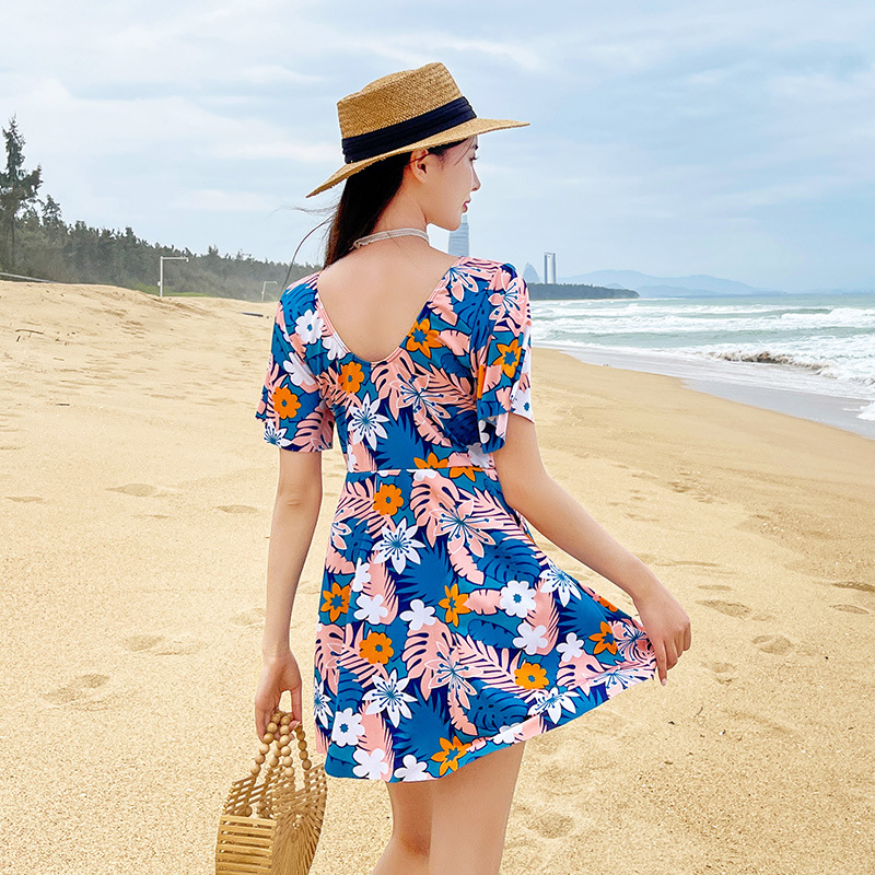 Traje de baño de las mujeres de una sola pieza de moda más tamaño traje de baño nueva falda conservadora estilo de mamá empuja hacia arriba la cubierta del vientre adelgazamiento traje de baño de aguas termales