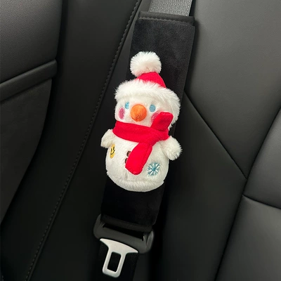 Protective Cover Christmas Gift, Seat belt shoulder pad - black-crystal-velvet-1-pack-shoulder-cover-snowman