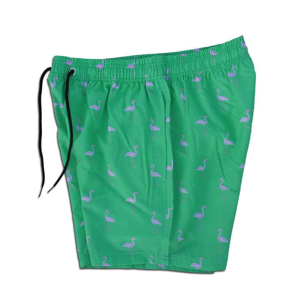 Flamingo Print Herren Badeshorts Mit Elastischem Bund_voghion.com