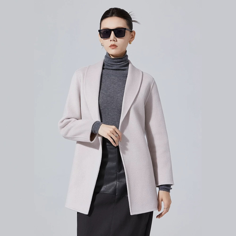New cross-border wool coat with suit collar and tie, woolen bathrobe, double-sided wool coat New cross-border wool coat with suit collar and tie, woolen bathrobe, double-sided wool coat