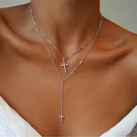 Accessories Multi-layer double cross choker sweater chain chain