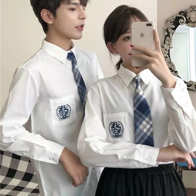 韩版学生校服套装高中两件套刺绣春秋班服学院风运动服衬衫制服|ms