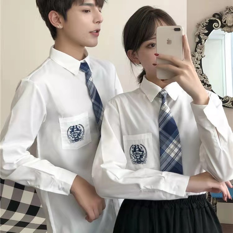 韩版学生校服套装高中两件套刺绣春秋班服学院风运动服衬衫制服|ms