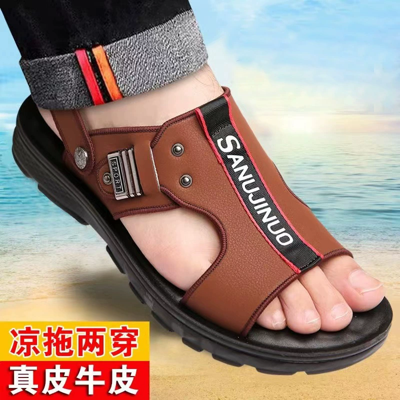 Мужская пляжная обувь, мужские сандалии из натуральной воловьей кожи, мужские сандалии, новые Нескользящие мужские сандалии на толстой подошве оптом