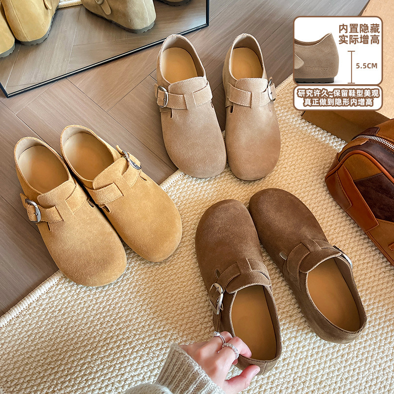 Women's Genuine Leather Birkenstock Shoes with a Hidden 5.5cm Height Increase, Thick-Soled Slip-On Casual Shoes for Summer 2025, Versatile Women's Genuine Leather Birkenstock Shoes with a Hidden 5.5cm Height Increase, Thick-Soled Slip-On Casual Shoes for Summer 2025, Versatile