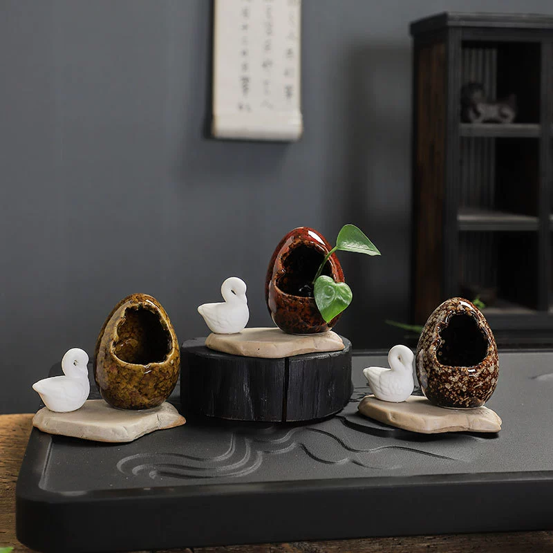 Печь в форме яйца Керамическая Маленькая ваза Офисный чайный столик Зеленая посадка Медь Трава Гидропонная Цветочная посуда Украшение дома Подходящие украшения