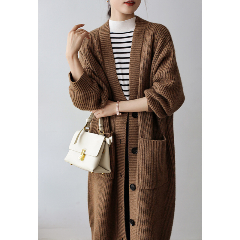 Japón ligero de lujo relajado estilo largo de punto de cachemira chaqueta de ropa de mujer otoño invierno retro suelto grueso exterior