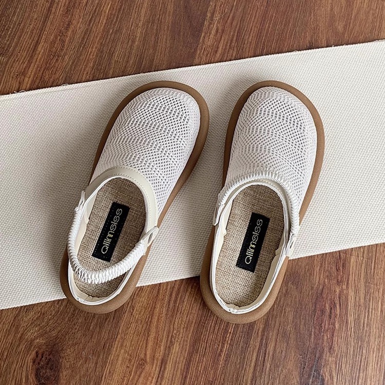 Sandalias de lino para mujeres, dos zapatos con suela suave, mitad de zapatillas de verano penetrar zapatos de agujero de malla plana image 4